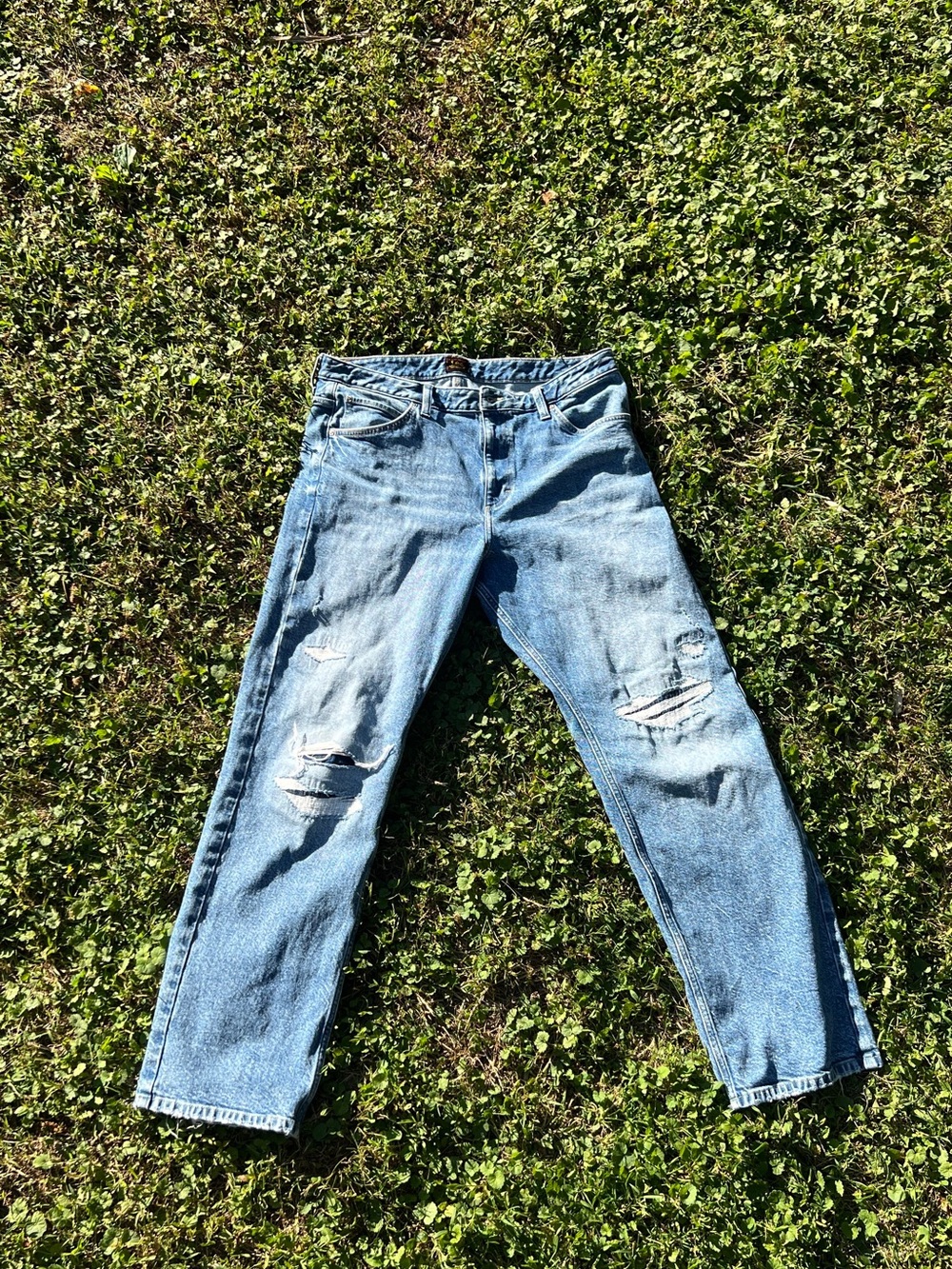 Lee Men's Light Blue Distressed Bootcut Jeans